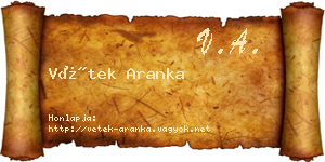 Vétek Aranka névjegykártya